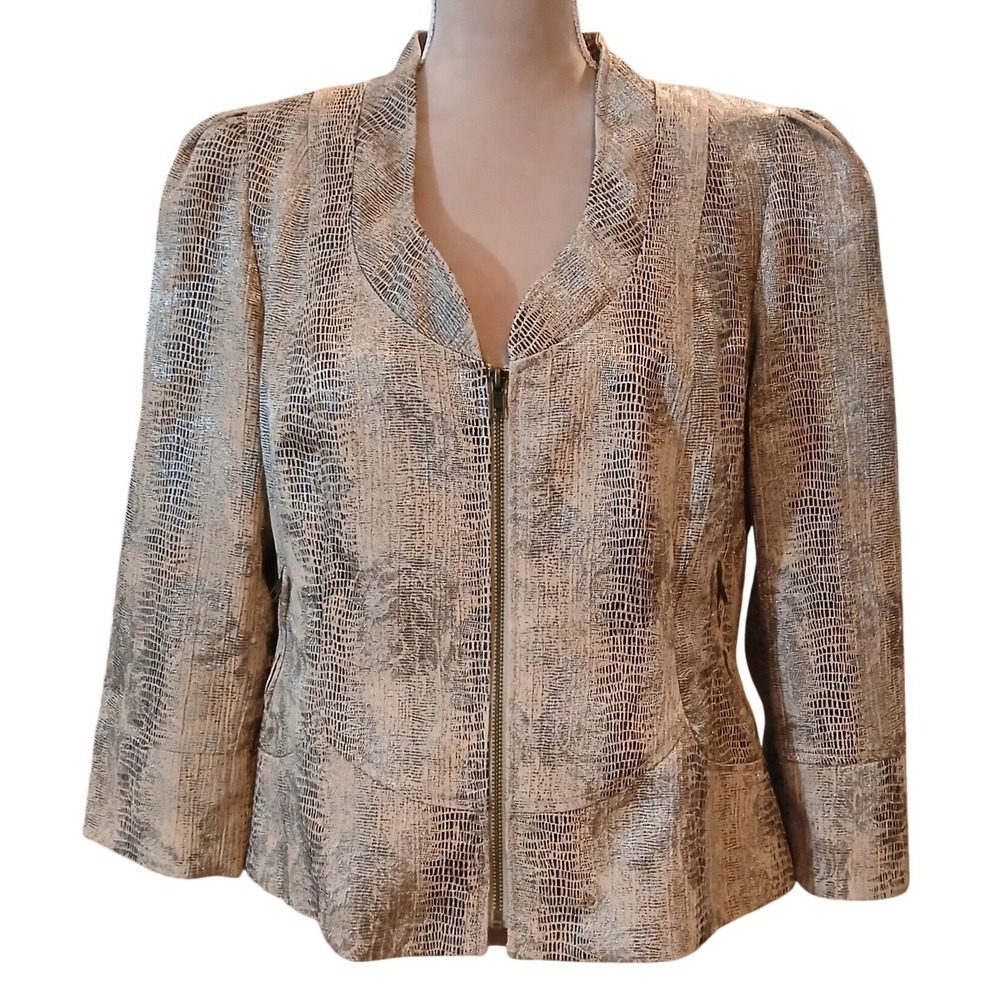 Anthracite by Muse Womens Tan Gold Snakeskin Zip Front Jacket Size 16 Blazer